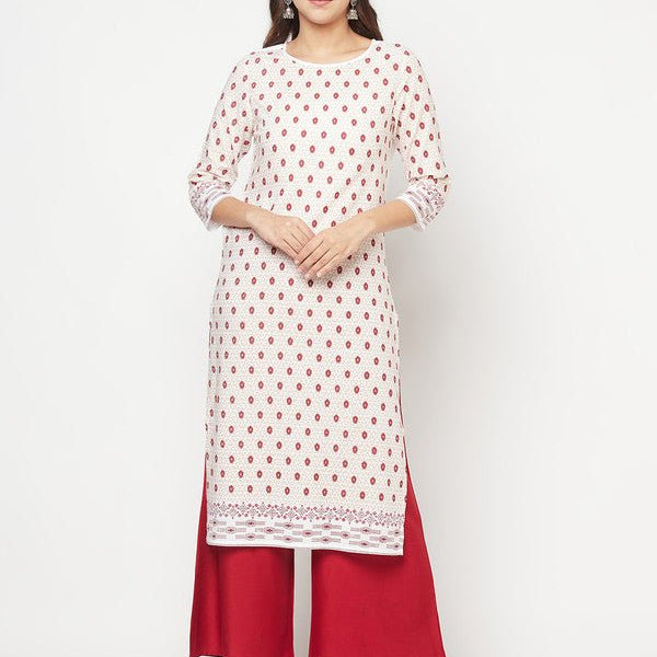 Aniyah Rayon Digital Screen Print White And Red Straight Kurta