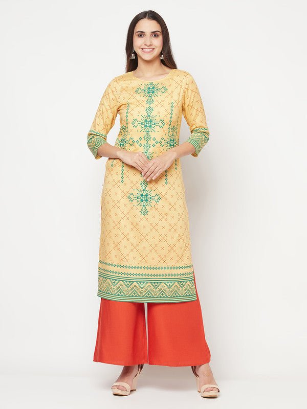 Aniyah Rayon Digital Screen Print Golden Beige Straight Kurta
