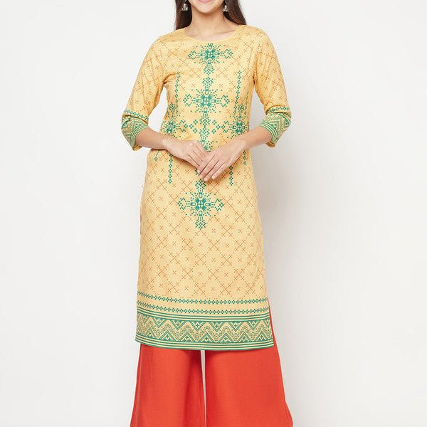Aniyah Rayon Digital Screen Print Golden Beige Straight Kurta