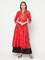 Thumbnail for Aniyah Rayon Block Print Red Anarkali Kurta