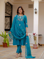 Thumbnail for Pramukh Fab Firozi Color Viscose Mango Silk Kurta Set - Distacart