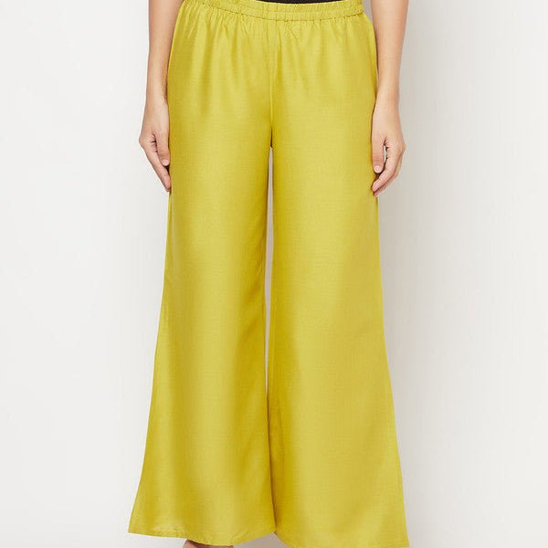 Aniyah Rayon Flared Slip-On Parrot Green Palazzo