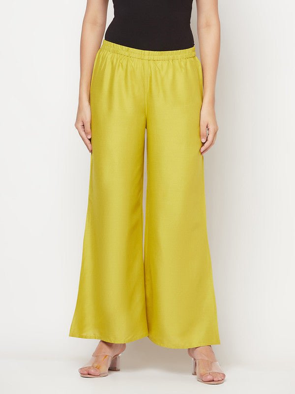 Aniyah Rayon Flared Slip-On Parrot Green Palazzo