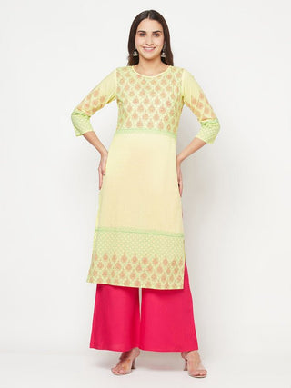 Aniyah Cotton Block Print Lemon Yellow Straight Kurta