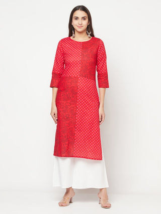 Aniyah Cotton Block Print Red Color Straight Kurta