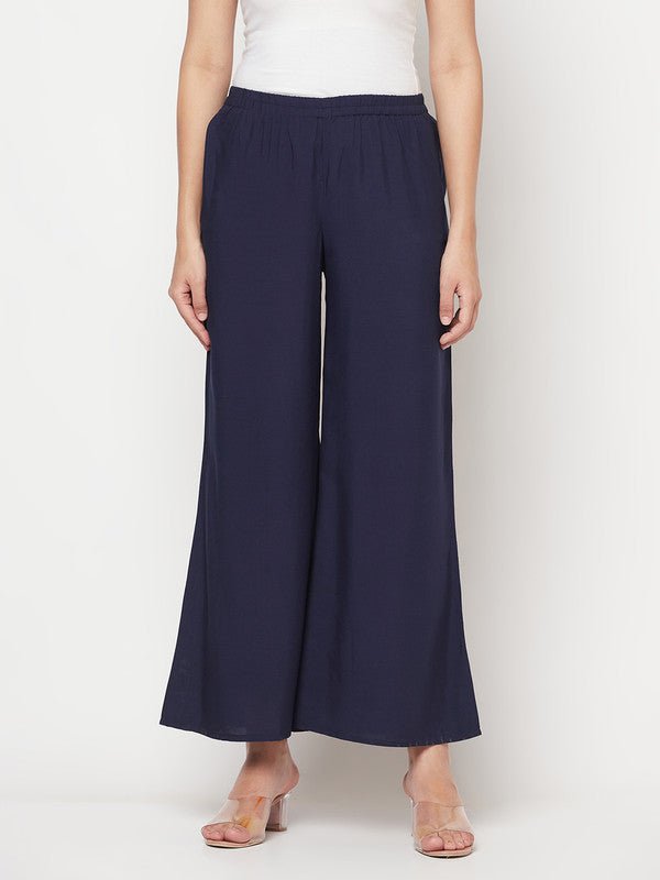 Aniyah Rayon Flared Slip-On Navy Blue Palazzo