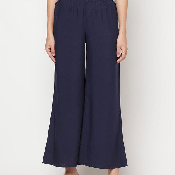 Aniyah Rayon Flared Slip-On Navy Blue Palazzo