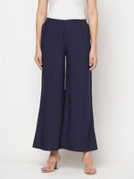 Thumbnail for Aniyah Rayon Flared Slip-On Navy Blue Palazzo