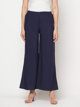 Aniyah Rayon Flared Slip-On Navy Blue Palazzo