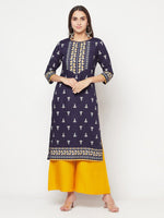 Thumbnail for Aniyah Rayon Screen Print Navy Blue Straight Kurta