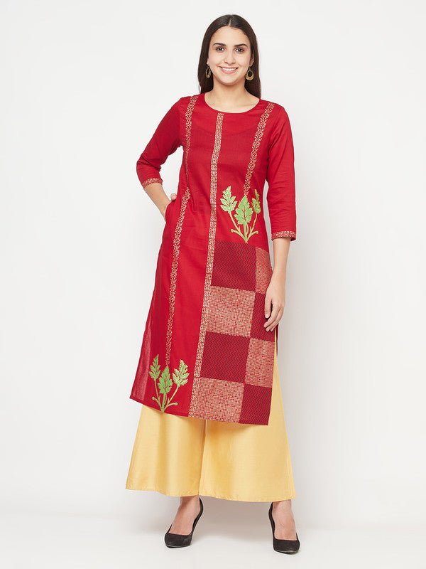 Aniyah Cotton Foil Print Maroon Straight Kurta