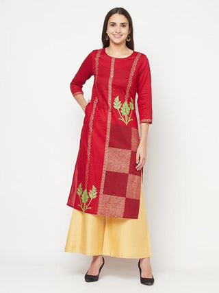 Aniyah Cotton Foil Print Maroon Straight Kurta