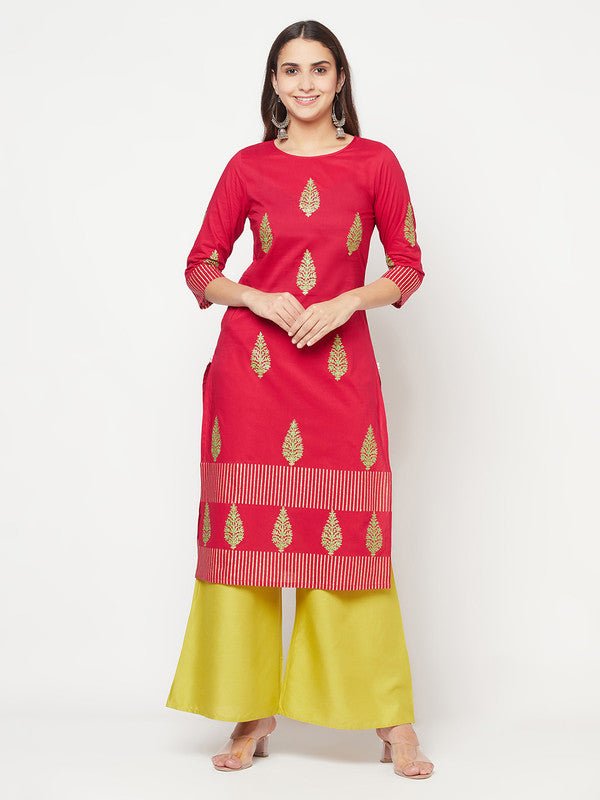 Aniyah Cotton Block Print Fuchsia Color Straight Kurta