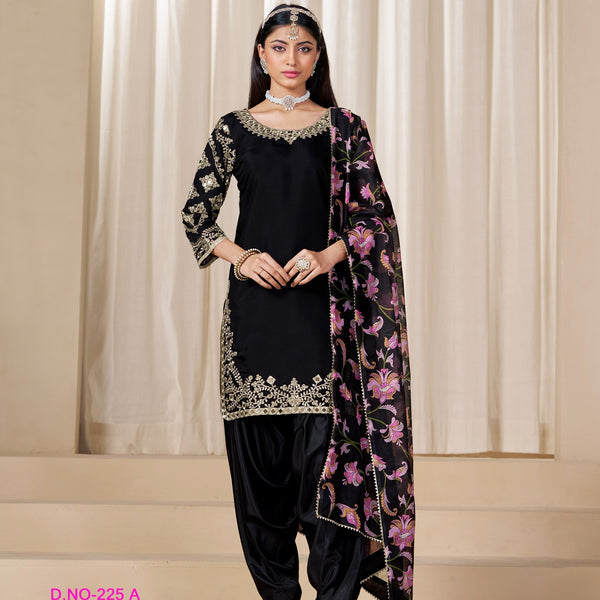 Anaita Black Premium Embroidered Roman Silk Salwar Suit - Distacart