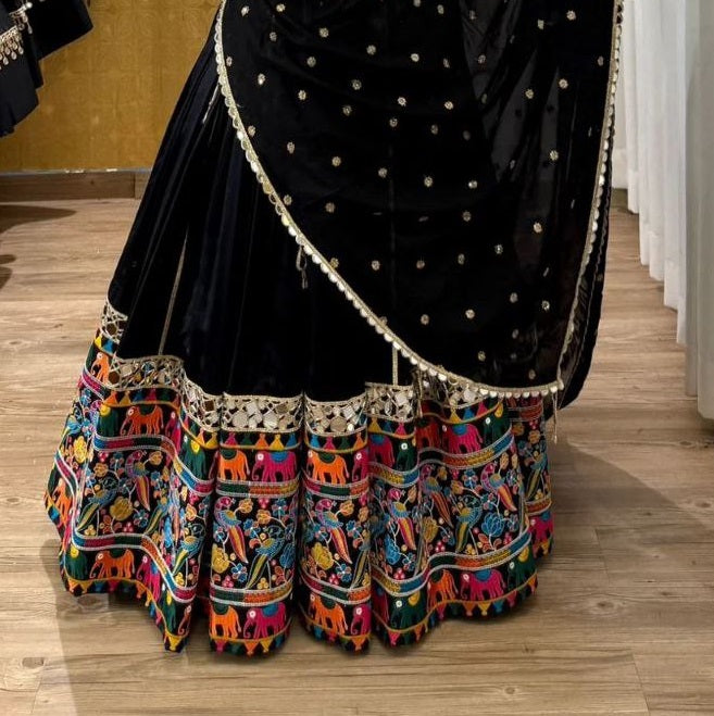 Pramukh Fab Black Color Satin Silk And French Crepe Silk Lehenga Choli