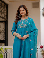 Thumbnail for Pramukh Fab Firozi Color Viscose Mango Silk Kurta Set - Distacart
