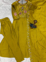 Thumbnail for Pramukh Fab Mustard Color Viscose Roman Silk Kurta Set - Distacart