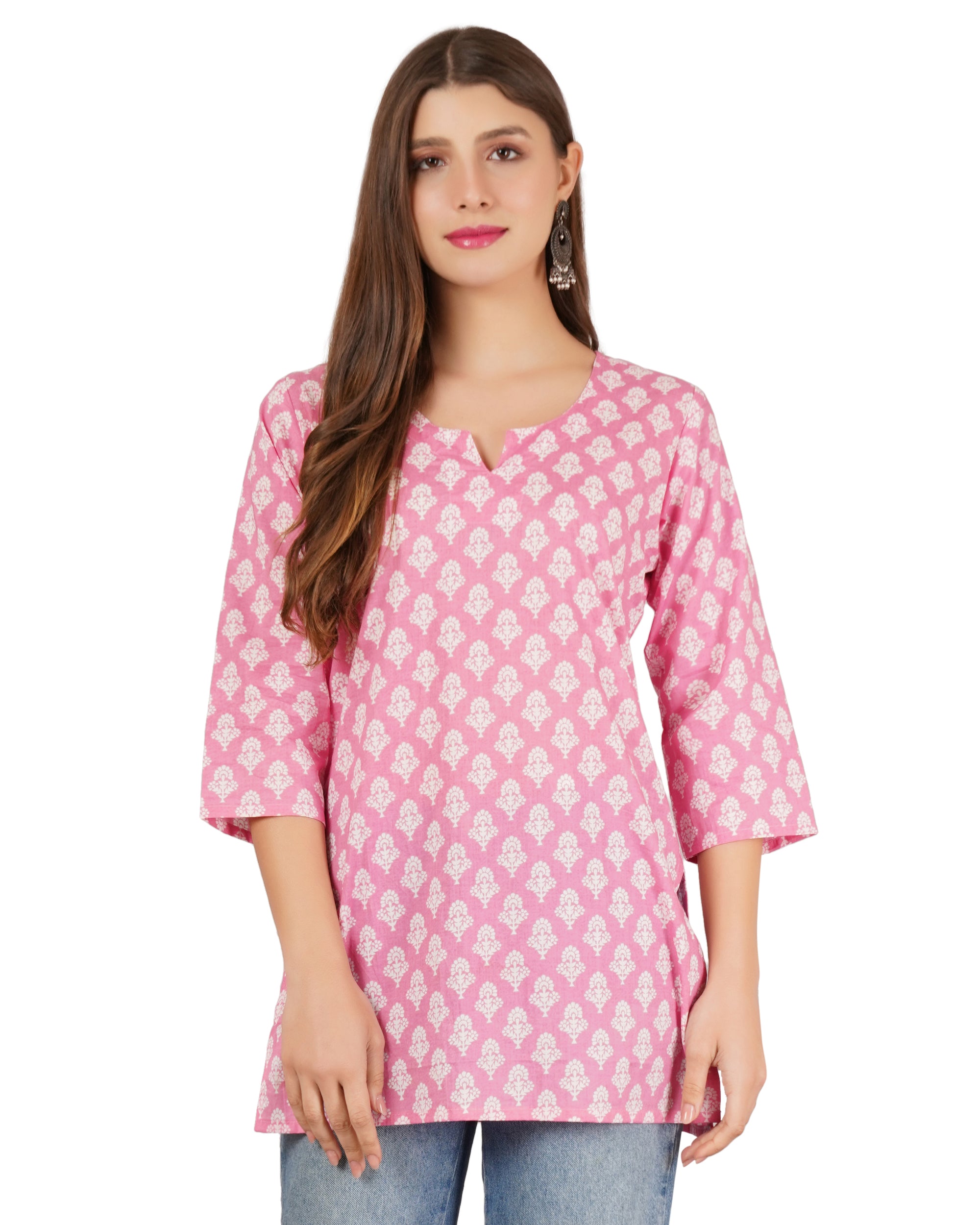 Jaitra Apparels Women Printed Pure Cotton Straight Kurta (Pink)
