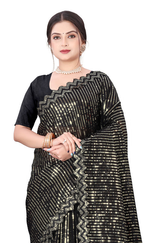 Dishitha Creation Indian Women's Designer Georgette Sequence Saree - Green - Distacart