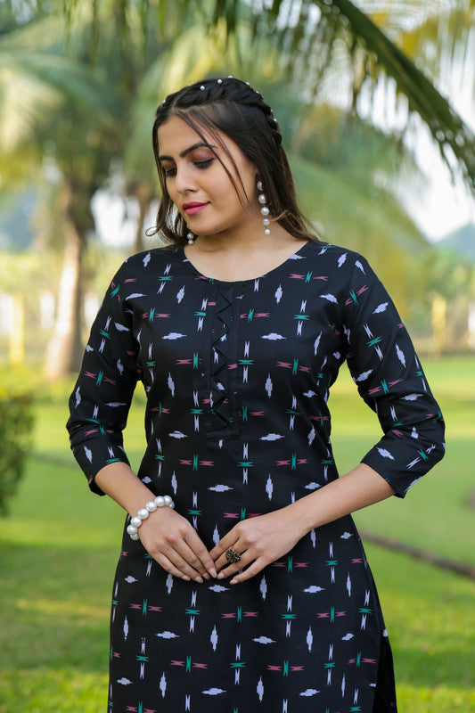 Malishka Women's Black Cotton Blend Digital Print Kurta Set - Distacart