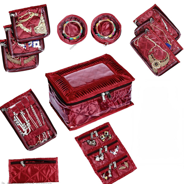 Asmaani Satin 12 Maroon Pocket Jewellery Organizer