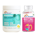 Thumbnail for Dr. Morepen Biotin+ Advanced Tablets & DR. Morepen Marine Collagen Powder with Glutathione, Hyaluronic Acid, Resveratrol & Biotin Lemon Lime Flavour - Combo - Distacart