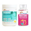 Dr. Morepen Biotin+ Advanced Tablets & DR. Morepen Marine Collagen Powder with Glutathione, Hyaluronic Acid, Resveratrol & Biotin Lemon Lime Flavour - Combo - Distacart