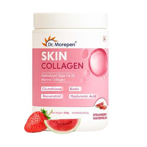 DR. Morepen Skin Collagen Powder with Glutathione, Hyaluronic Acid, Resveratrol & Biotin Strawberry Watermelon Flavour - Distacart
