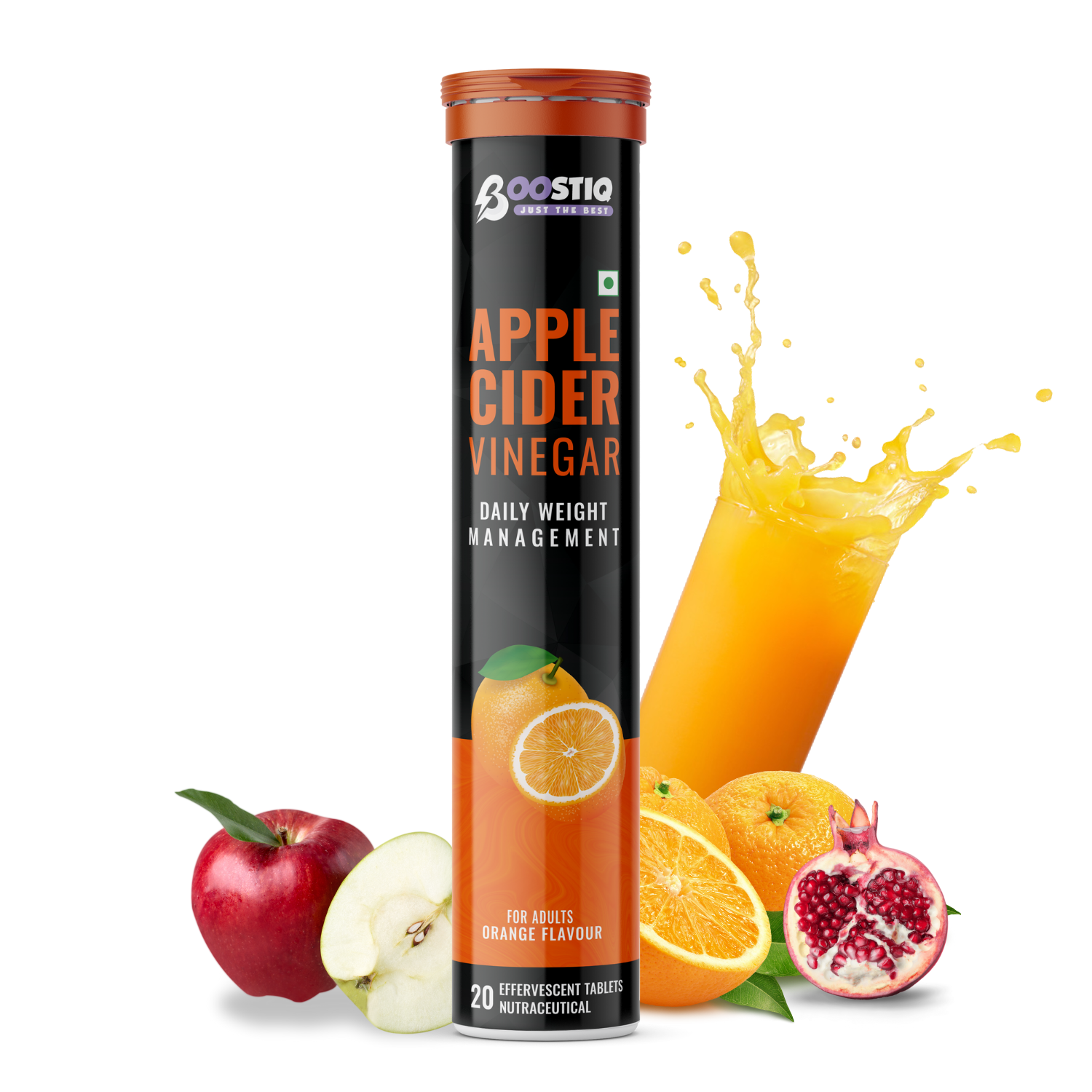BOOSTIQ Apple Cider Vinegar Effervescent Tablets - Orange Flavour - Distacart