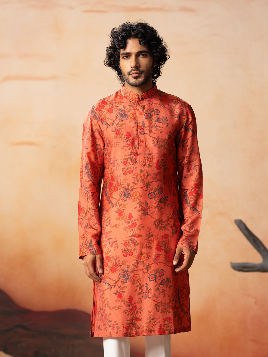 Floral Jal Print Silk Kurta by Hilo Design - Distacart
