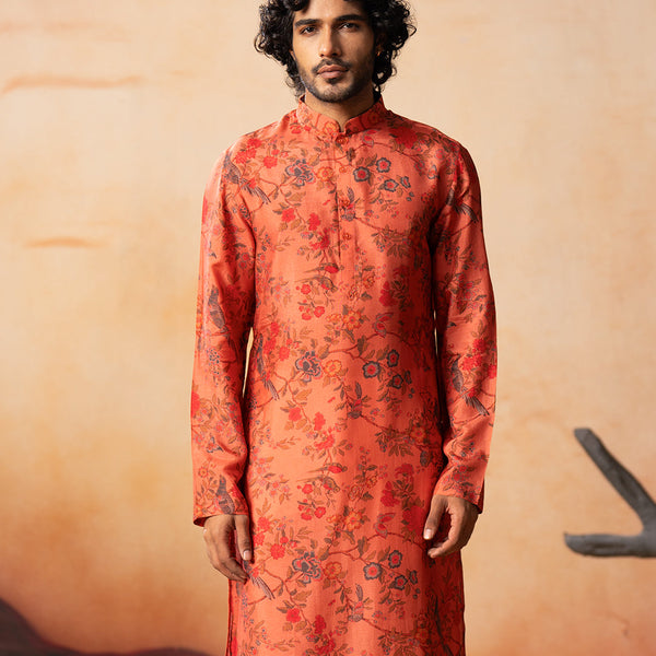 Floral Jal Print Silk Kurta by Hilo Design - Distacart