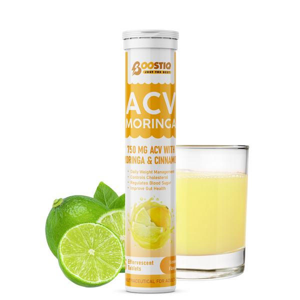 BOOSTIQ ACV Moringa & Cinnamon Effervescent Tablets - Lemon Flavour - Distacart