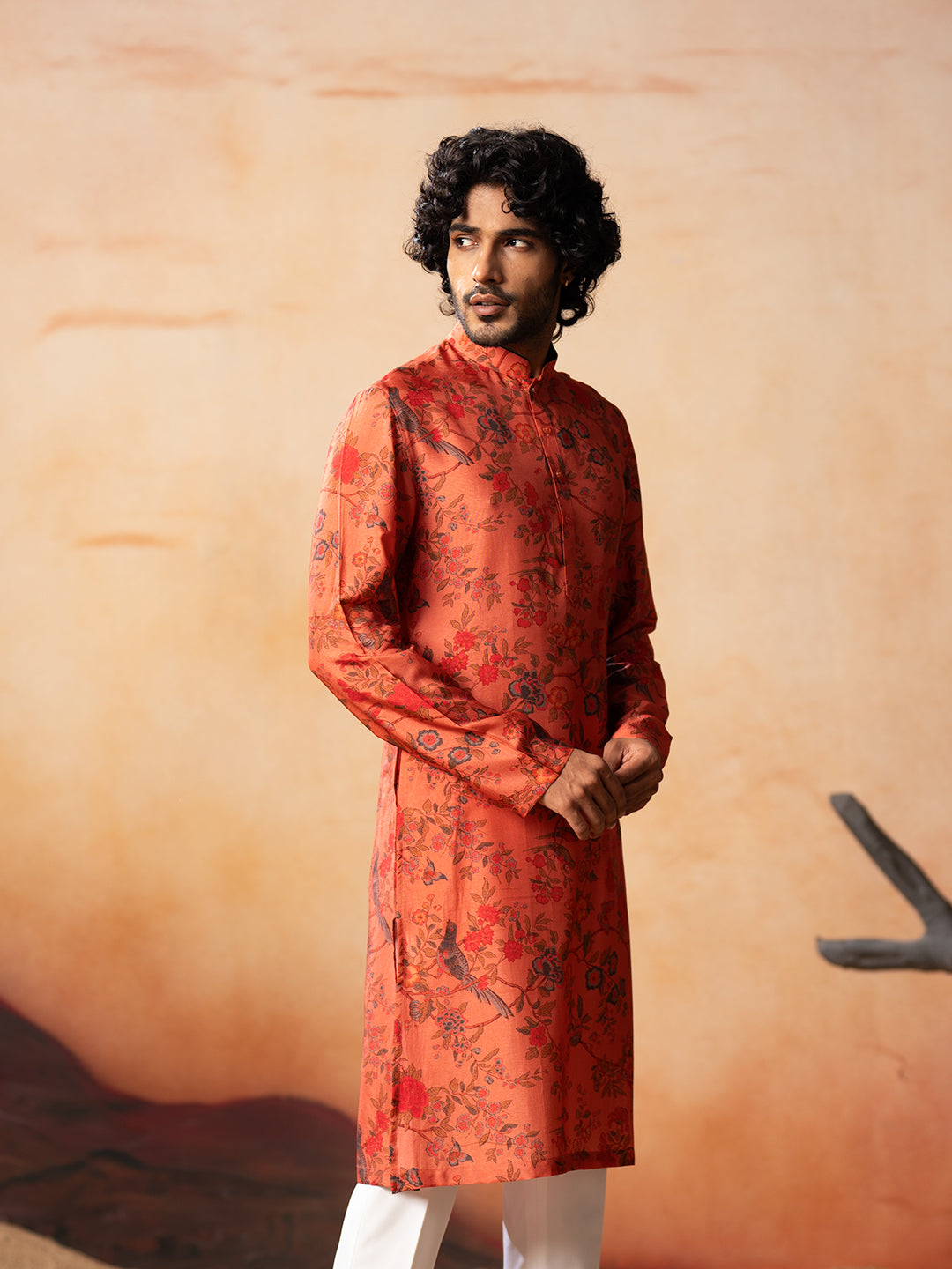 Floral Jal Print Silk Kurta by Hilo Design - Distacart