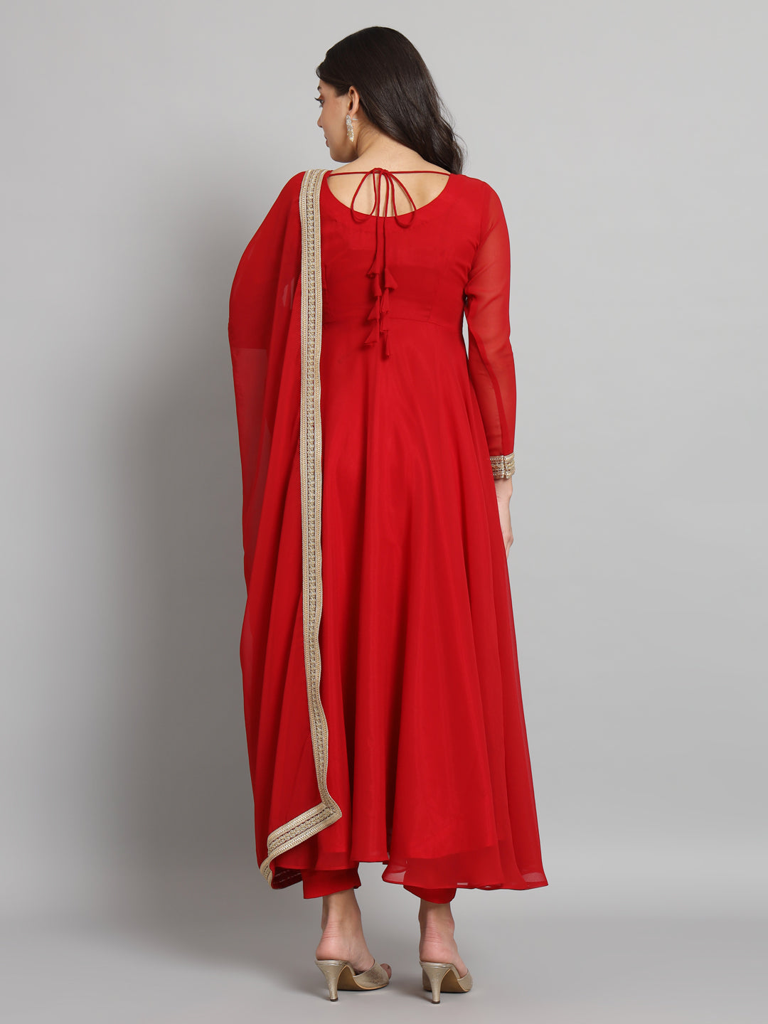 Fab Fashion Cherry Red Georgette Gota Anarkali Set - Distacart