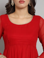 Thumbnail for Fab Fashion Cherry Red Georgette Side Slit Set