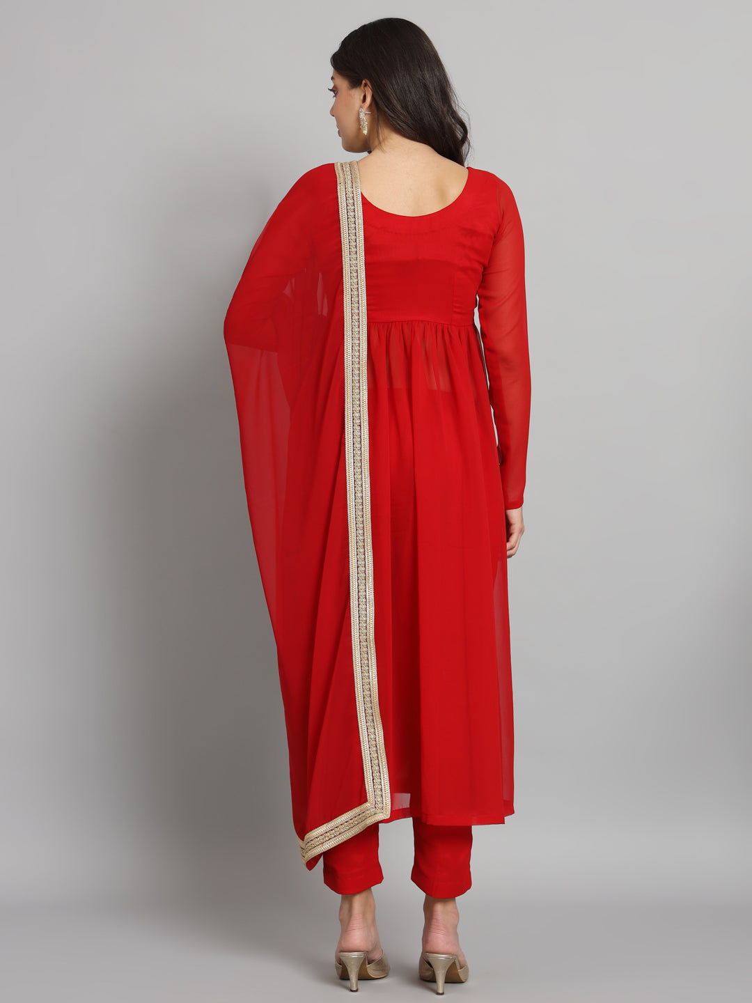 Fab Fashion Cherry Red Georgette Side Slit Set - Distacart