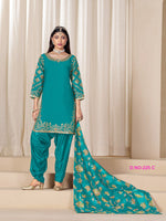 Thumbnail for Anaita Teal-Blue Premium Embroidered Roman Silk Salwar Suit - Distacart