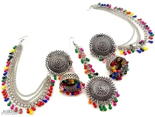 Tehzeeb Creations Women's Multi Colour Beads Earring With Ear Chain - Distacart