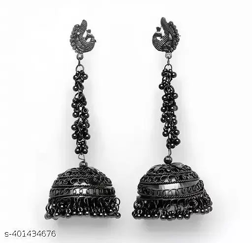 Tehzeeb Creations Women's Black Colour Oxidised Peacock Design Earrings - Distacart