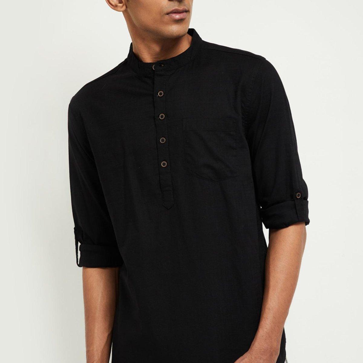 Fabmade Men Black Solid Short Kurta - Distacart