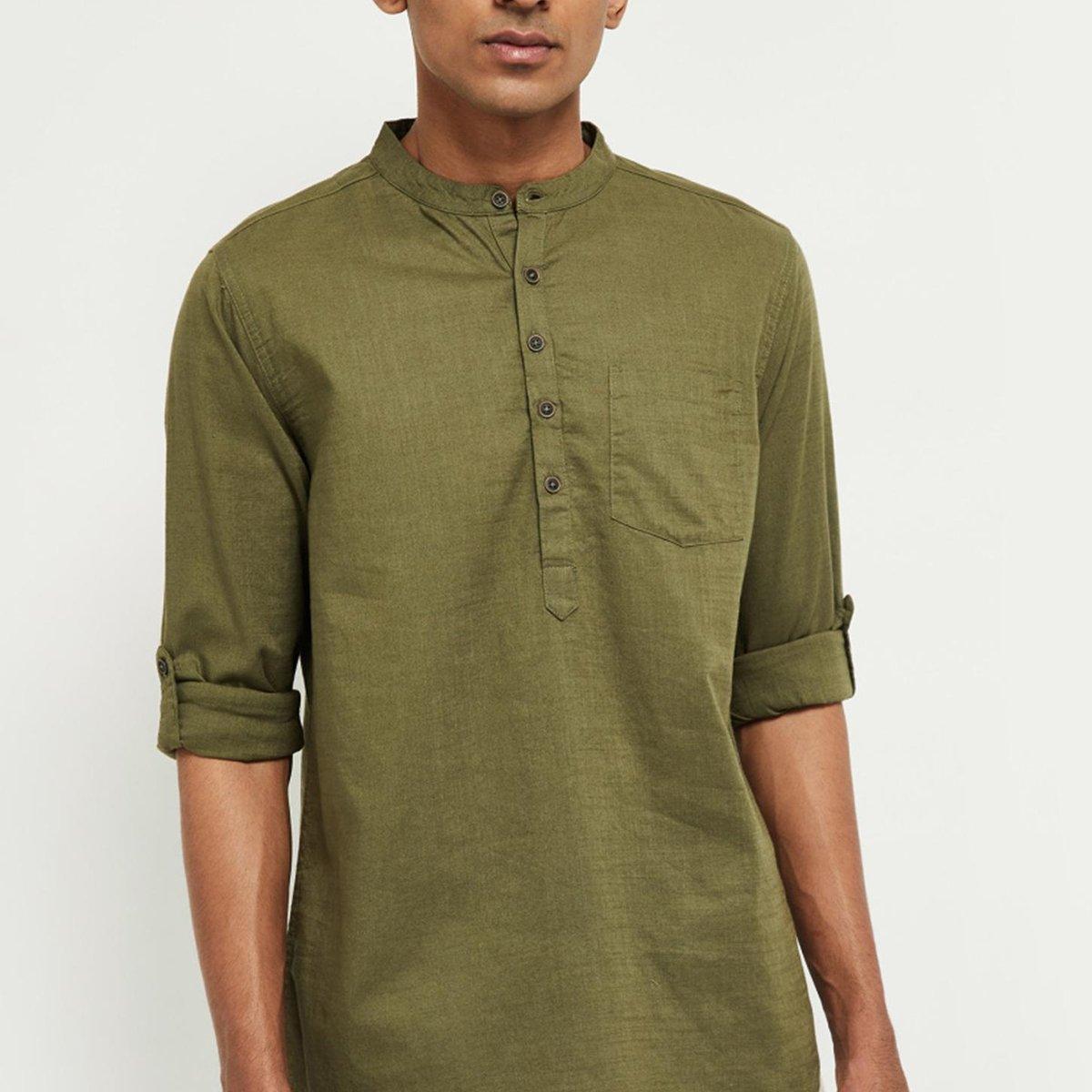 Fabmade Men Olive Green Solid Short Length Kurta - Distacart