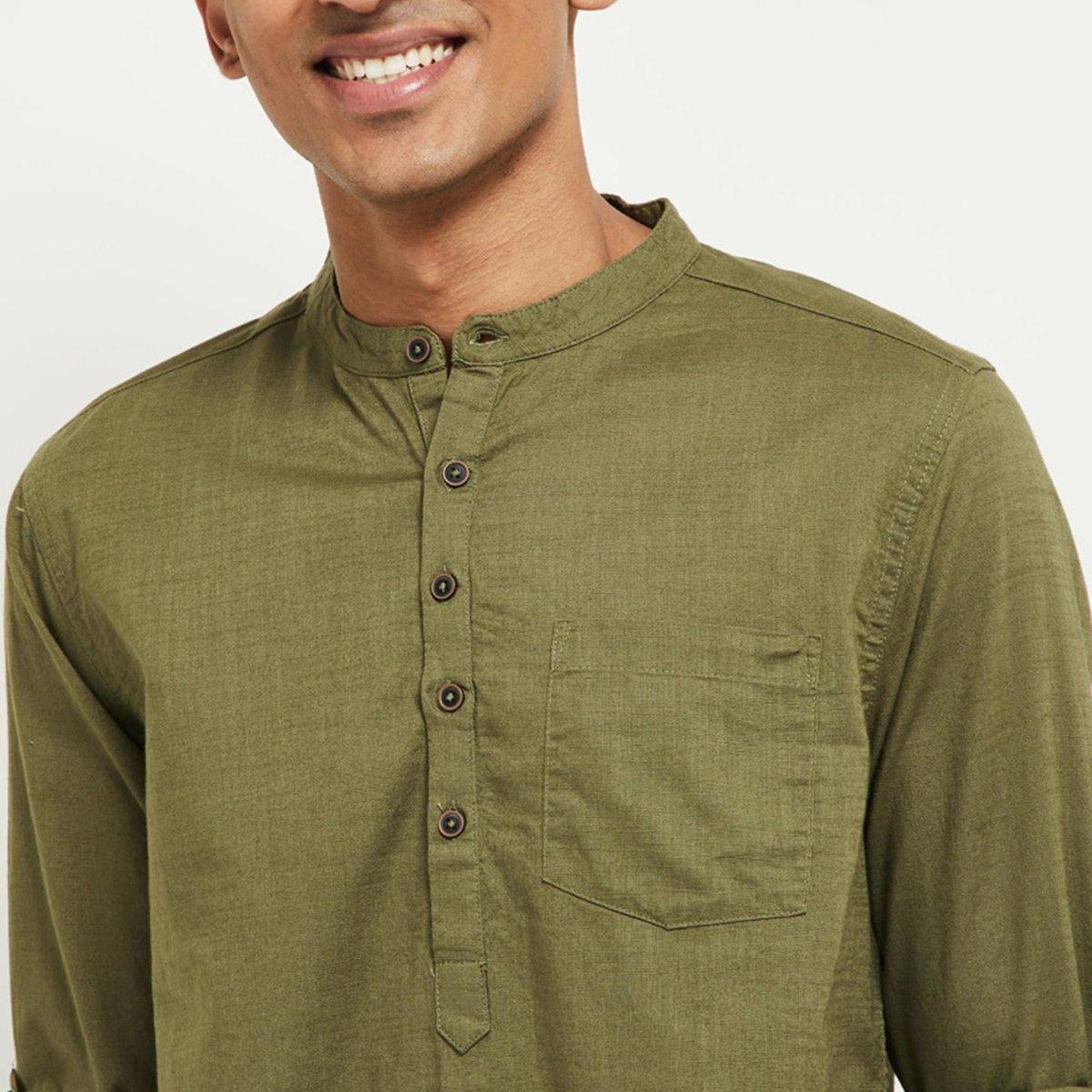 Fabmade Men Olive Green Solid Short Length Kurta - Distacart