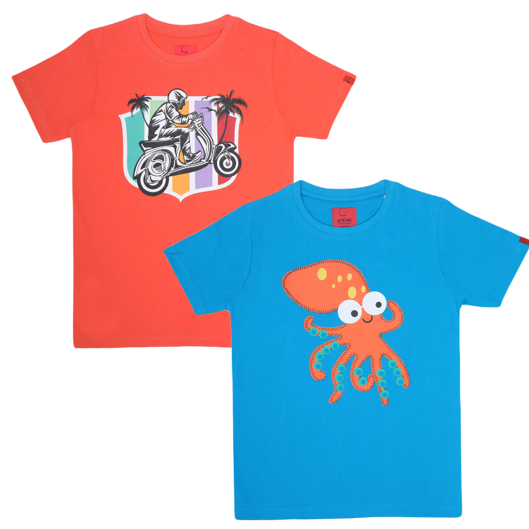 Chilins Round Neck Printed Super Combed Cotton T-shirt(Pack of 2)