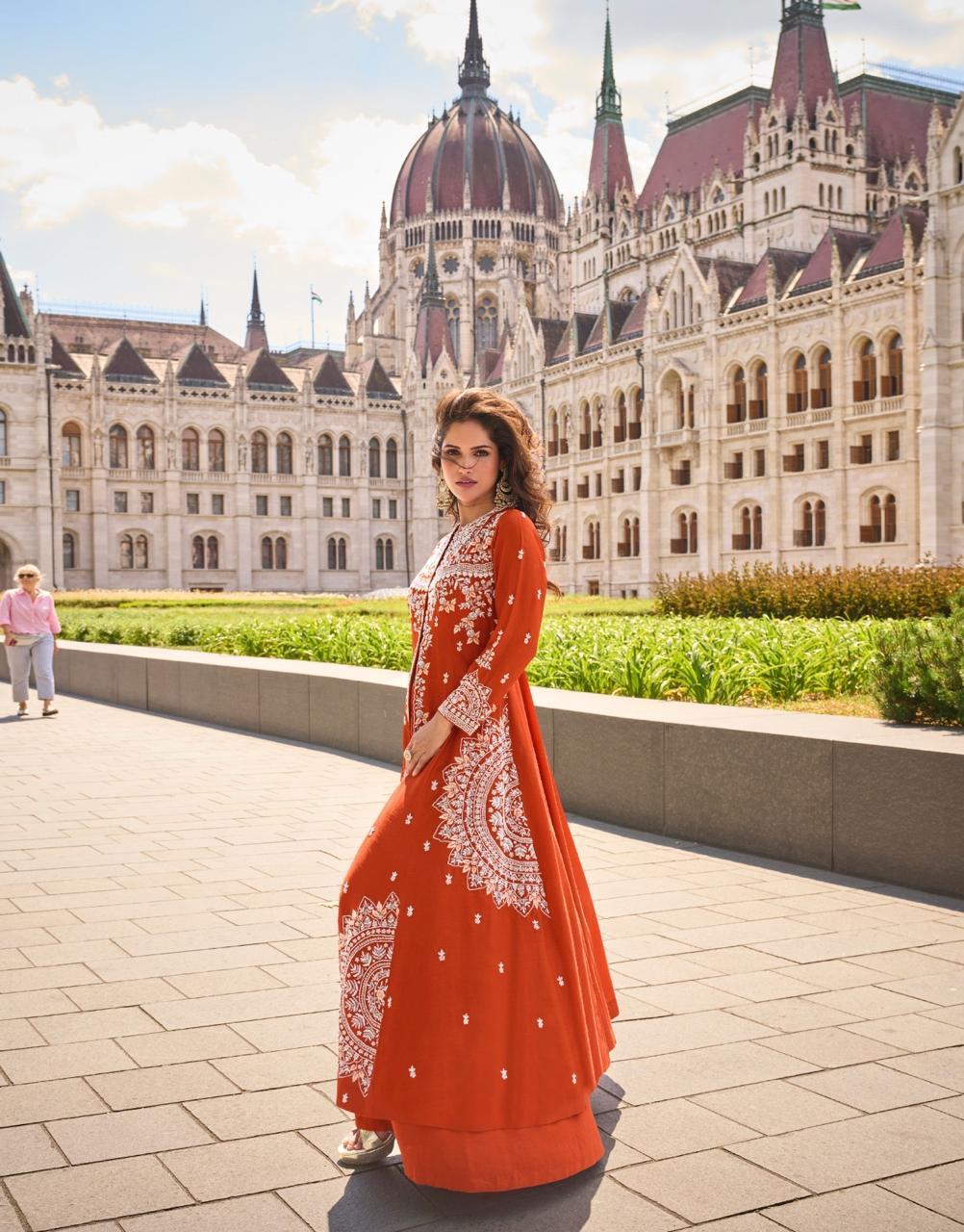 Anaita Orange Silk Stitched Suit With Embroidery Work - Dista