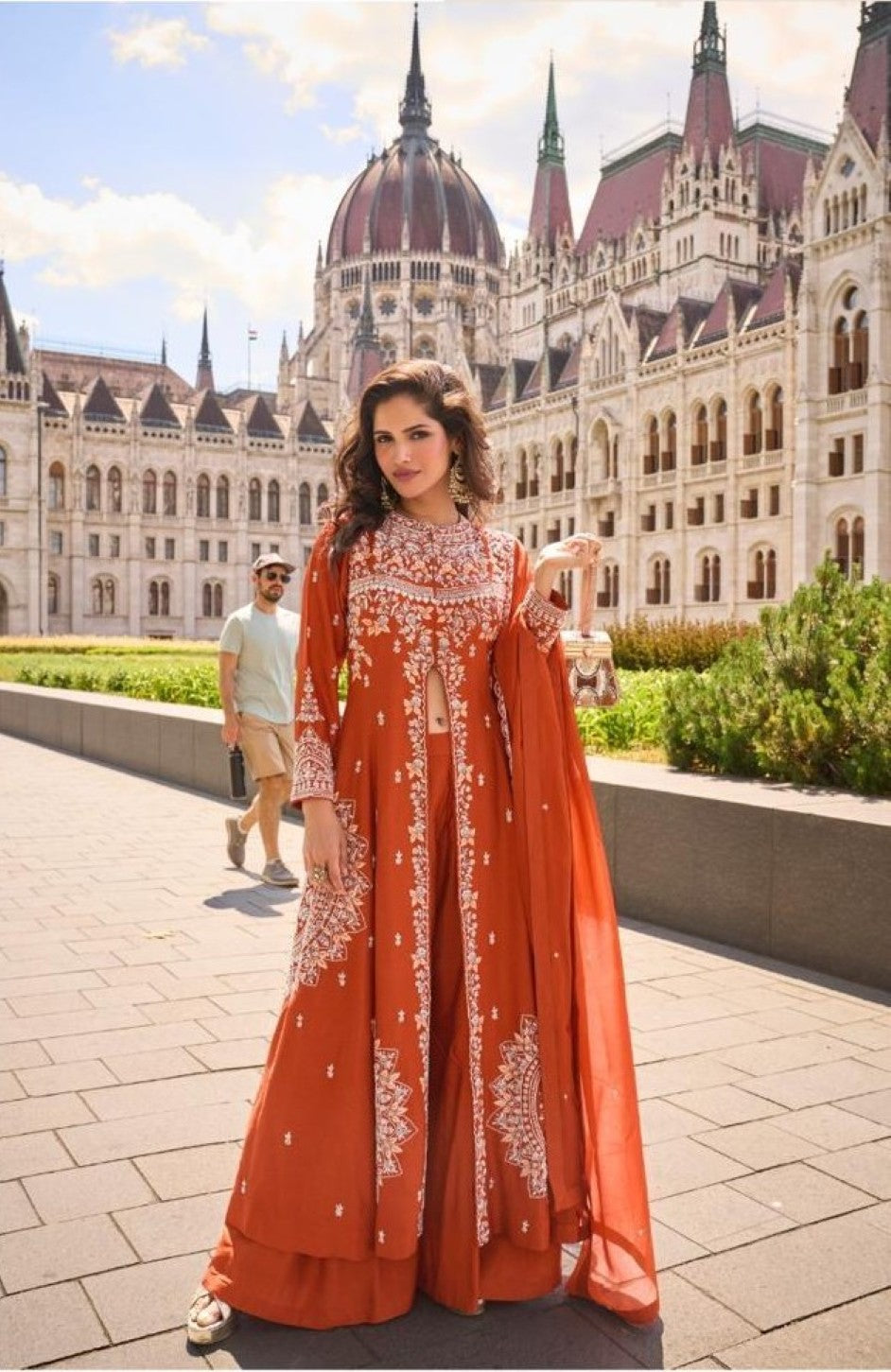 Anaita Orange Silk Stitched Suit With Embroidery Work - Dista