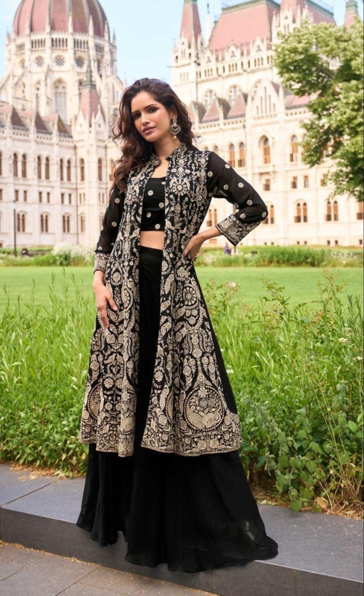 Anaita Black Georgette Stitched Suit With Embroidery & Beats Work - Dista