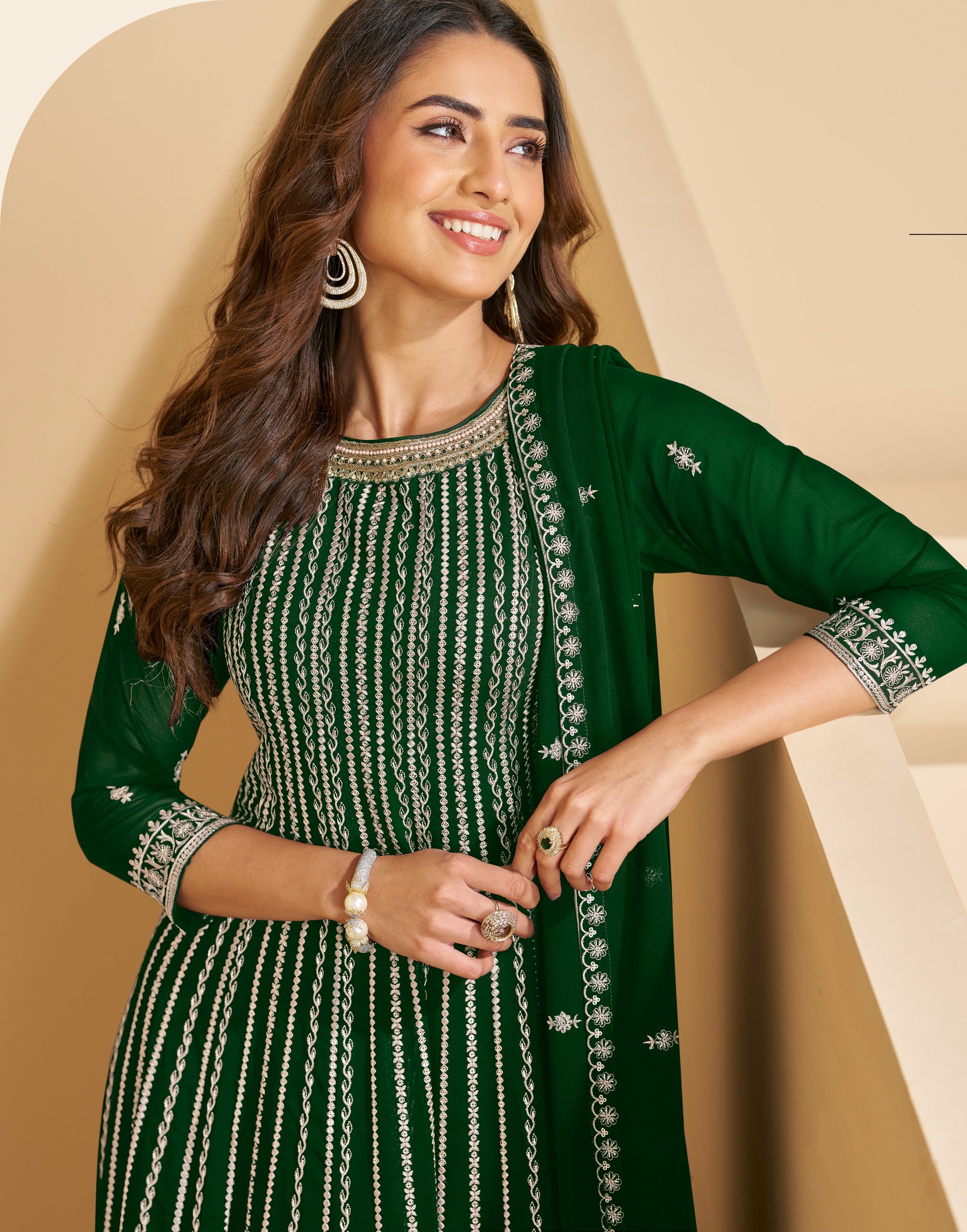 Anaita D Green Faux Georgette Stitched Plazzo Suit with Sequence Work - Distacart