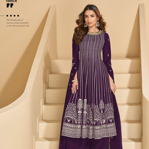 Anaita Violet Faux Georgette Stitched Plazzo Suit with Sequence Work - Distacart