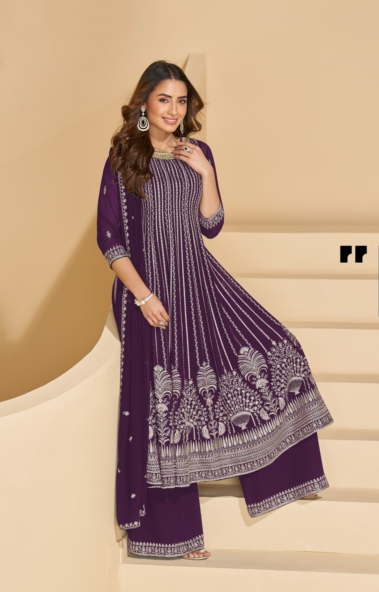 Anaita Violet Faux Georgette Stitched Plazzo Suit with Sequence Work - Distacart