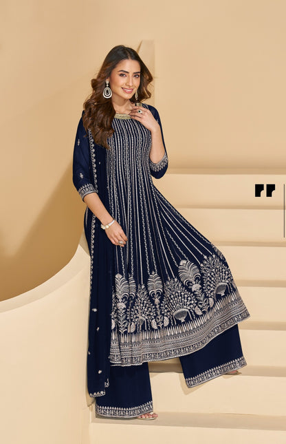Anaita Navy Faux Georgette Stitched Plazzo Suit with Sequence Work - Distacart